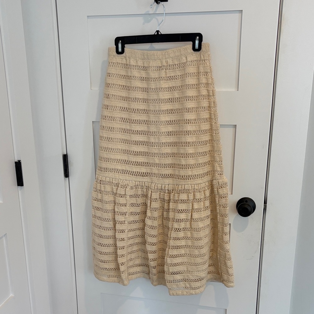 Loeffler Randall Cream Crochet Tiered Maxi Skirt